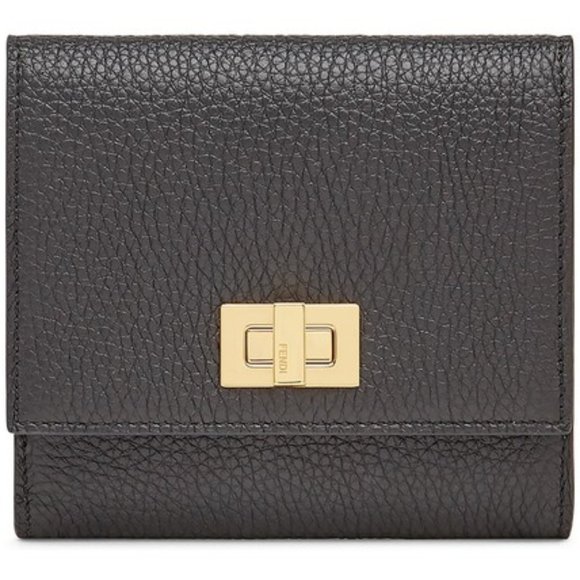 Fendi Other - NWT Fendi Selleria Tri Fold Black Leather Micro Wallet Billfold Gold COA 8M0415